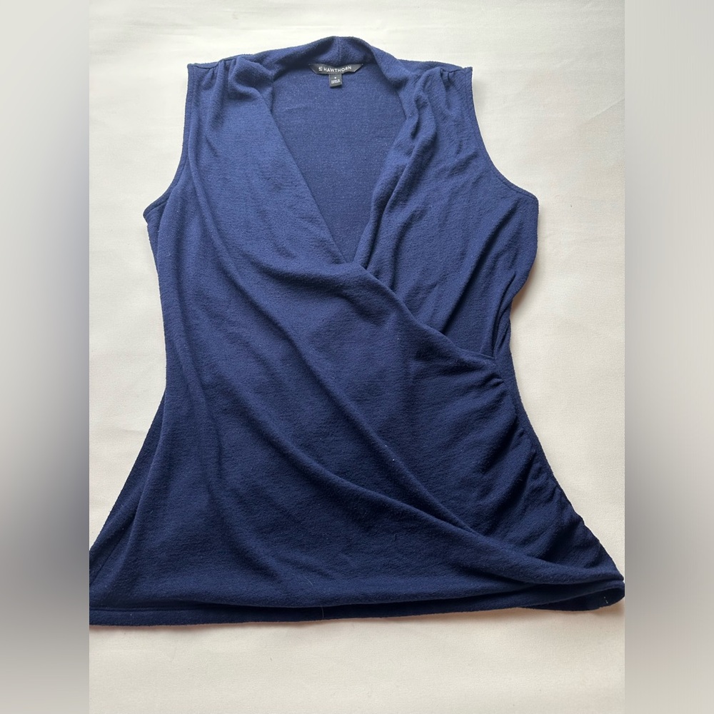 41 Hawthorn navy blue faux wrap v neck tank top.  Size M